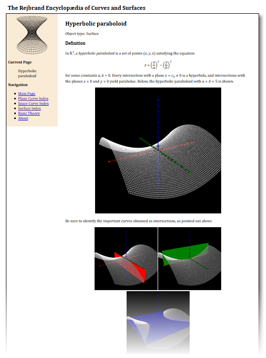 Skärmbild från artikeln om den hyperboliska paraboloiden på trecs.se.