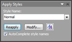 The Apply Styles tool window in Microsoft Word 2010 ribbon