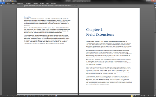 Screenshot of a Microsoft Word document containing what appears to be a heading divided into two lines: 'Chapter 2' and 'Field Extensions'