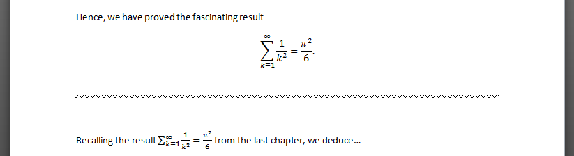 Microsoft Word 2010: formula on its own line vs. in-line