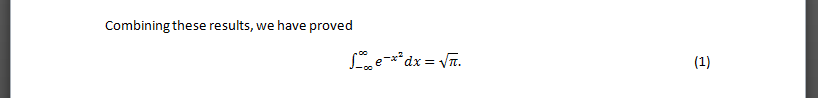 Microsoft Word 2010: A formula is numbered using tab stops. The formula is displayed in the compact format, which is undesired.