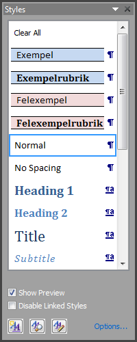 The Styles tool window in Microsoft Word 2010 ribbon