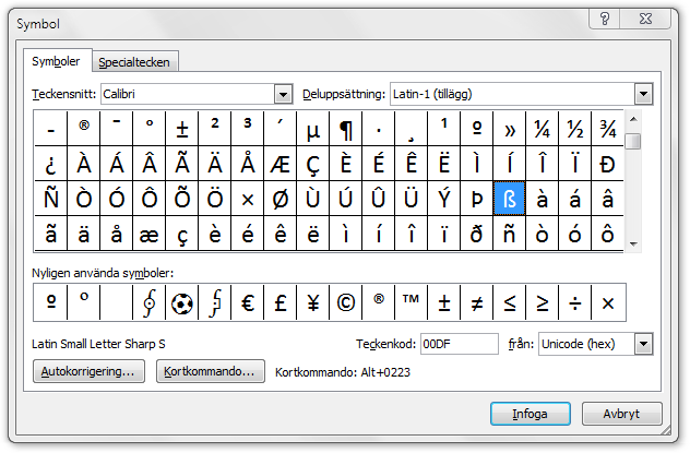 Tyskt dubbels (ß) eller grekiska gemena bokstaven beta (β