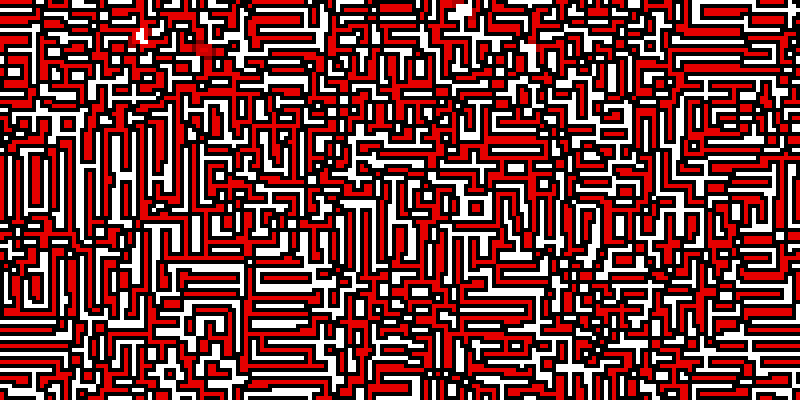 On a white background (that you don't see very much of), red regions with black borders are seen. These regions are mainly rectangular, or unions of rectangles.