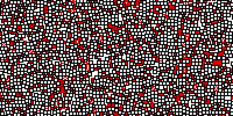 A huge number of slightly larger white squares with black borders are scattered across the bitmap; they tend to form horizontal and vertical stripes. Surrounding these are small red and white areas.