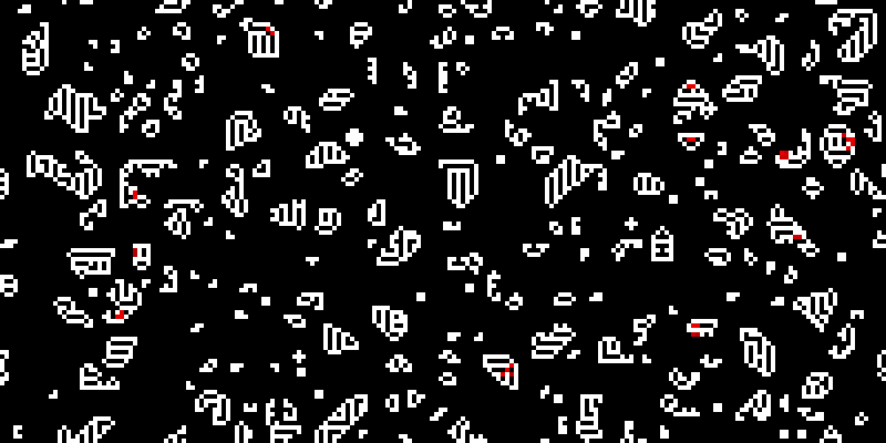 Small islands of maze-like structures on a black background