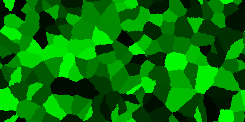 The final state of the “Camouflage” cellular automaton: the grid consists of a number of irregularly shaped constant-colour regions.