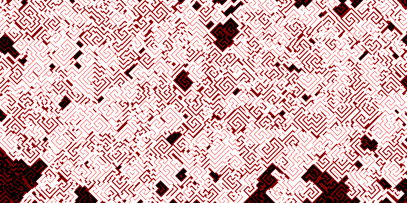 The “Floor plan” cellular automaton: a large maze that has been posterized and flood filled in its largest connected component.